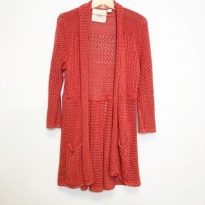Anthropologie Red Open-Knit Cardigan